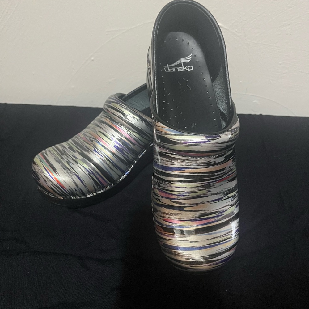 Dansko Striped Metallic Clogs
